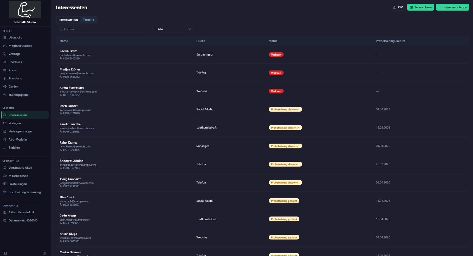 Studio-Software Interessentenverwaltung – Leads und Anfragen